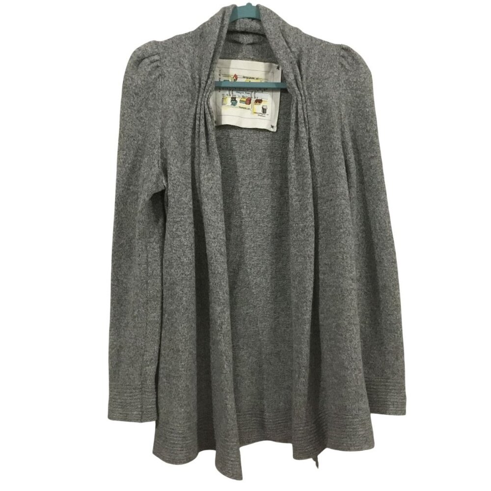 Anthropologie Meguro River Wool Knit Open Front Pleated Puff Shoulder Cardigan M